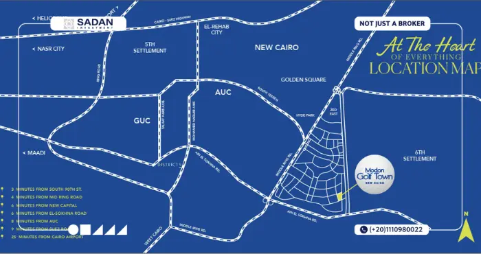 Location of Golf Town Modon New Cairo