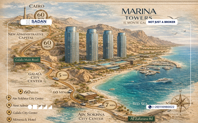 مارينا تاورز المونت جلالة Marina Towers IL Monte Galala مساحات وأسعار 2 موقع مارينا تاورز العين السخنة