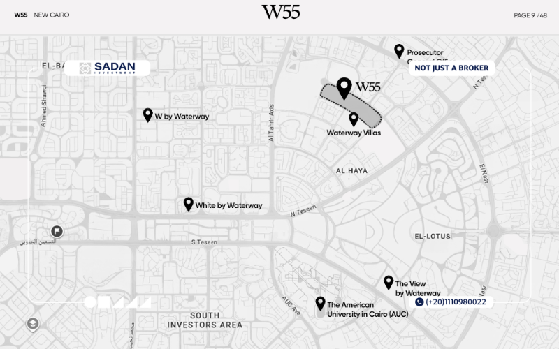 مشروع W55 واتر واي القاهرة الجديدة W55 Waterway New Cairo 8 خريطة W55 Waterway