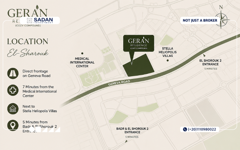 Geran Residence El Shorouk Prices and Payment Plans 2 Strategic Location of Geran Residence El Shorouk Compound